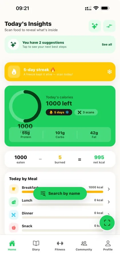 Dietary Insight app home screen